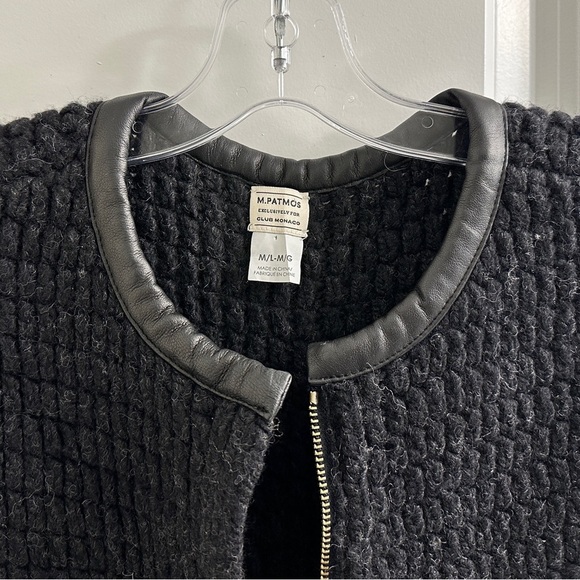 Club Monaco x M. Patmos 100% Merino Wool‎ Black Long Vest Leather Trim Pockets - Picture 9 of 13